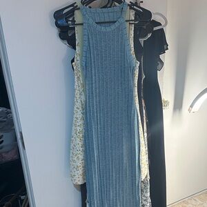 Sleeveless Ribbed Blue Dress